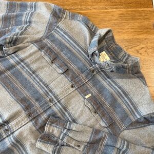 Bob Timberlake Gray and Blue Striped Flannel Button-Up Shirt